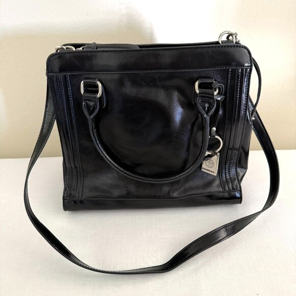 Y2K Giani Bernini Black Leather Structured Handbag Shoulder Strap Logo Charm - Picture 1 of 9